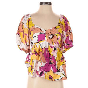 Nine West Babydoll Top White Pink Yellow Floral Off Shoulder Size‎ XS